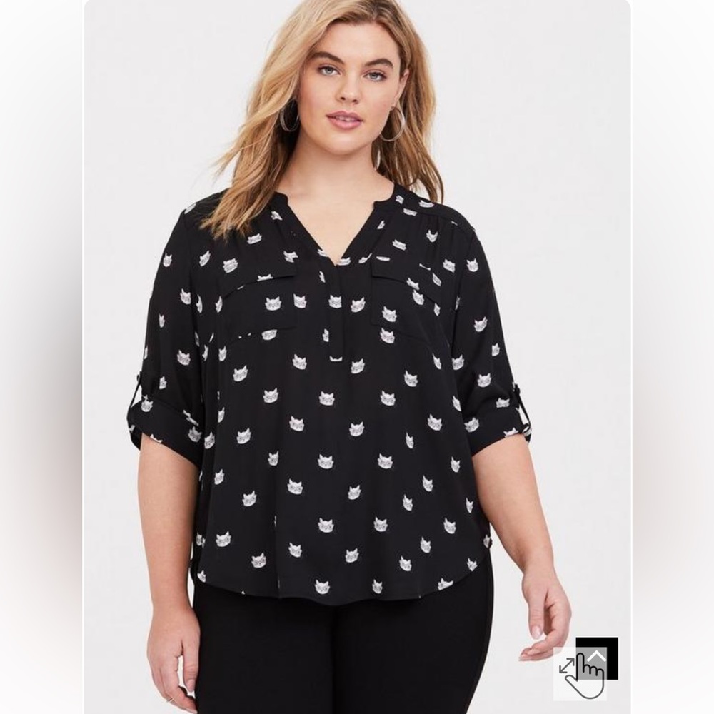 Torrid Harper 3/4 Sleeve Black Cats Glasses Georgette Shirt Size 4X 26